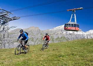 riding the torrent lift in leukerbad on the valais tour