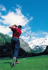 driving shot in engelberg mountain swiss golf course