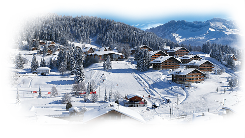 Winter Ski Holidays in Villars-Gryon - Villars covered in fresh white snow in front of the Swiss Alps